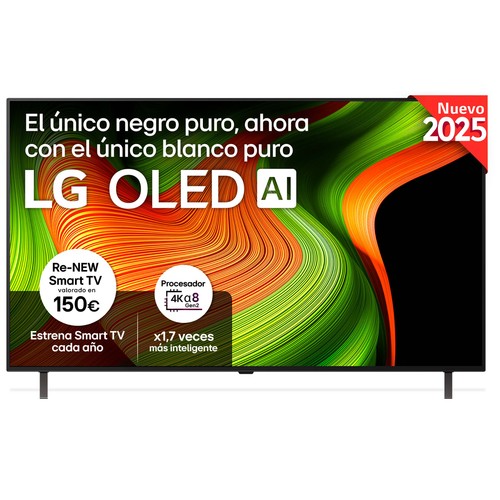 Televisión 139,7 cm (55") LG OLED55B56 4K WEBOS25, Smart TV, con inteligencia artificial, pantalla OLED,4 HDMI, 2 USB, HDR, HDR10, Bluetooth, color negro.