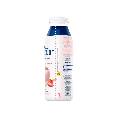 NESTLÉ Kéfir líquido con sabor a fresa, sin azúcares añadidos 499 ml.