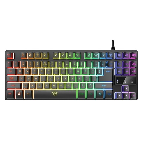 Teclado gaming TRUST GXT 833 Thado TKL, metálico, iluminación led, 12 teclas multimedia, modo juego.
