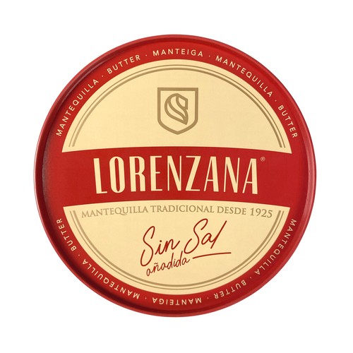 LORENZANA Lata de mantequilla tradicional sin sal añadida LORENZANA 250 g.