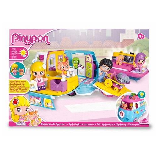 Playset Ambulancia de mascotas con luz, incluye 1 figura, una mascota y accesorios PINYPON.