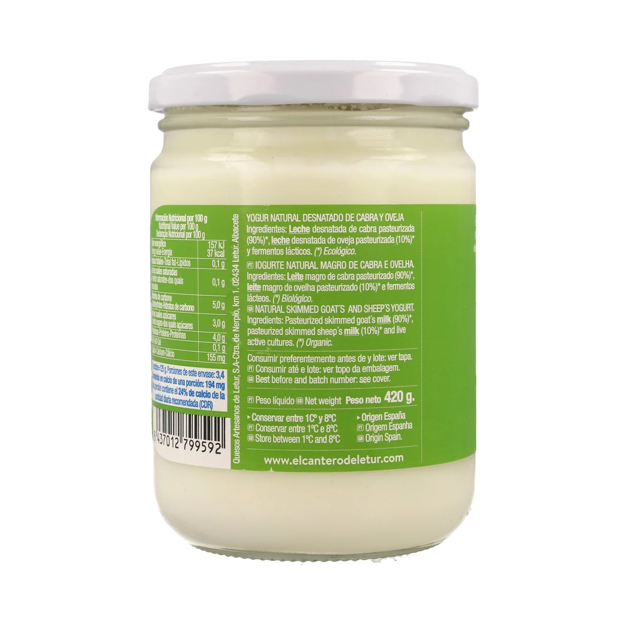 CANTERO DE LETUR Yogur de cabra ecológico CANTERO DE LETUR 420 gr.