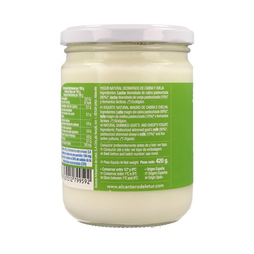 CANTERO DE LETUR Yogur de cabra ecológico CANTERO DE LETUR 420 gr.