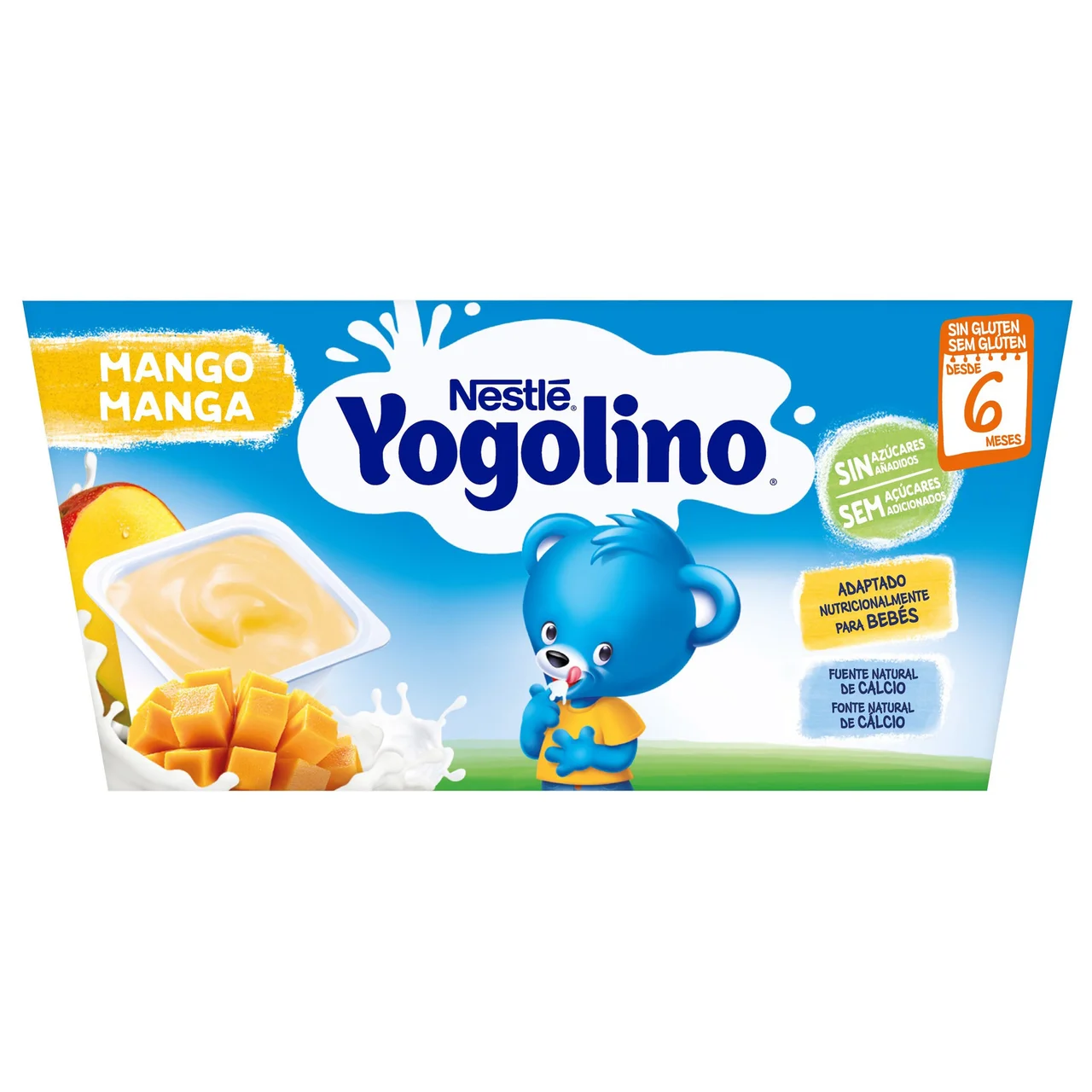 YOGOLINO Postre lácteo de mango, adaptado para bebés partir de 6 meses YOGOLINO de Nestlé 4 x 100 g.