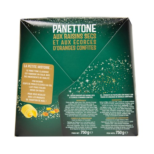 PRODUCTO ALCAMPO Panettone de mantequilla con pasas y piel de naranja 750 g.