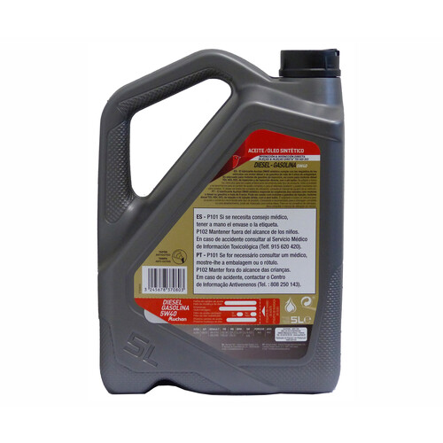 Aceite sintético para vehículos con motores de gasolina o diésel PRODUCTO ALCAMPO, 5 litros.