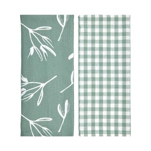 Set 2 paños 40x65cm algodón, diseño rama/vichy verde Home Sweet Home. TEXTILES DOSAN