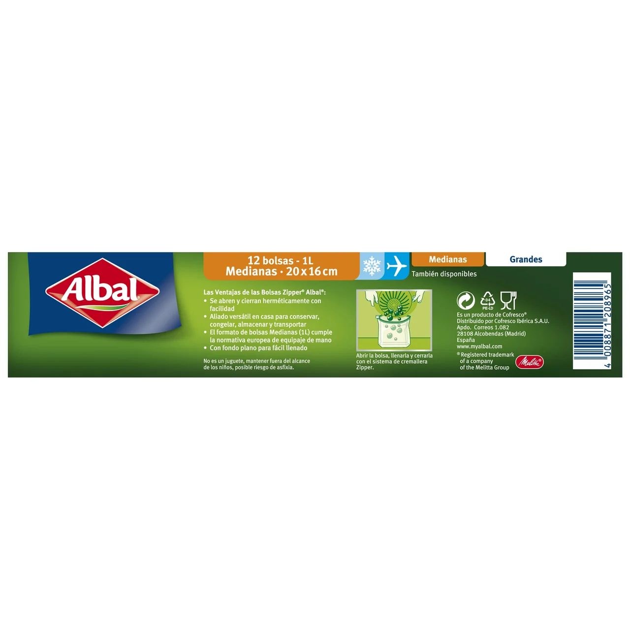 ALBAL Bolsas multiusos con cierre de cremallera (tamaño mediana 20x16cm) ALBAL 12 uds.