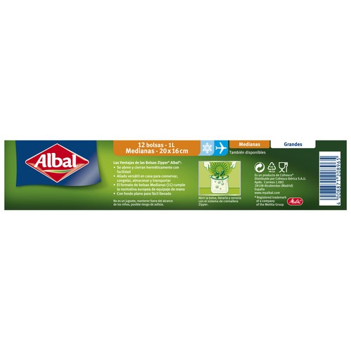 ALBAL Bolsas multiusos con cierre de cremallera (tamaño mediana 20x16cm) ALBAL 12 uds.