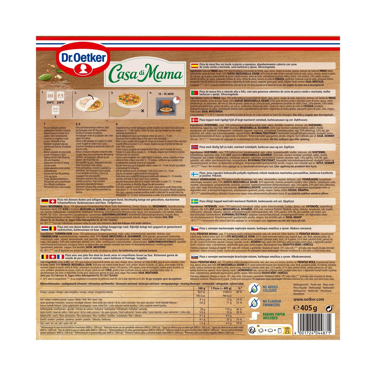 DR. OETKER Casa di mamma Pizza congelada de barbacoa y carne de cerdo deshilachada 405 g.