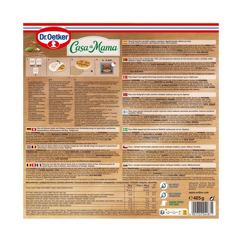 DR. OETKER Casa di mamma Pizza congelada de barbacoa y carne de cerdo deshilachada 405 g.