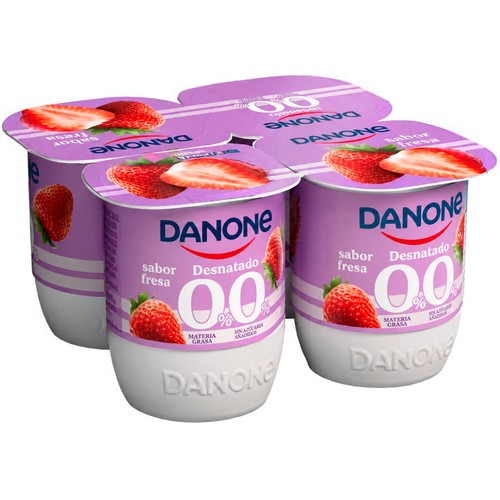 DANONE Yogur desnatado con sabor a fresa sin azúcares añadidos 4 x 120 g.