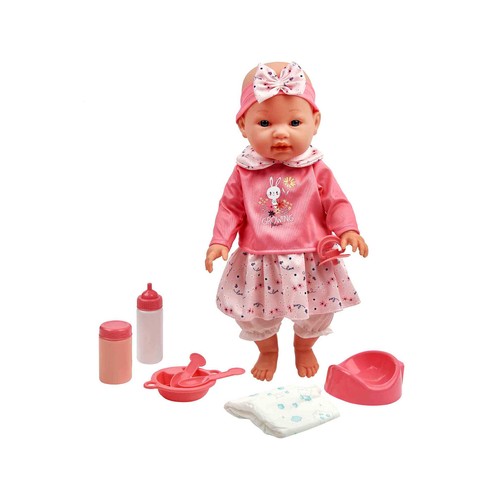 Muñeco Bebe 43 Cm Come y Hace Pipi Azul ONE TWO FUN ALCAMPO