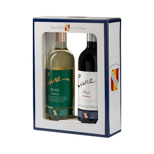 Imagen de CUNE Estuche con botella de vino tinto reserva con D.O. Ca. Rioja y botella de vino blanco con D.O. Rueda.