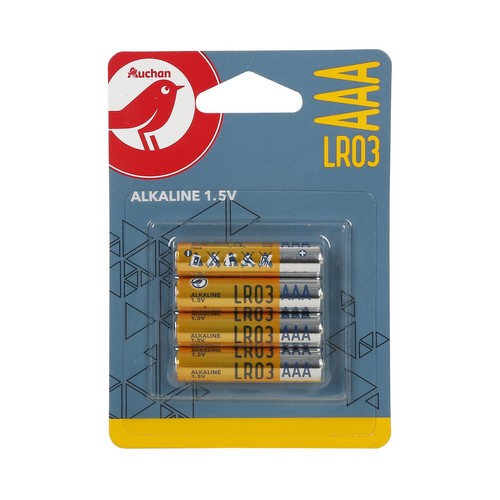 Pack de 4 pilas alcalinas AAA, LR03, 1,5V, PRODUCTO ALCAMPO.