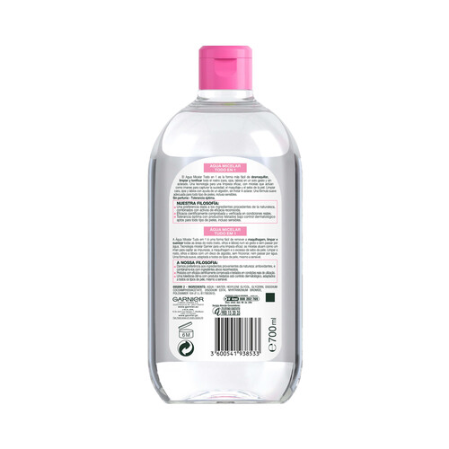 GARNIER Agua micelar todo en uno para todo tipo de pieles GARNIER Skin active 700 ml.