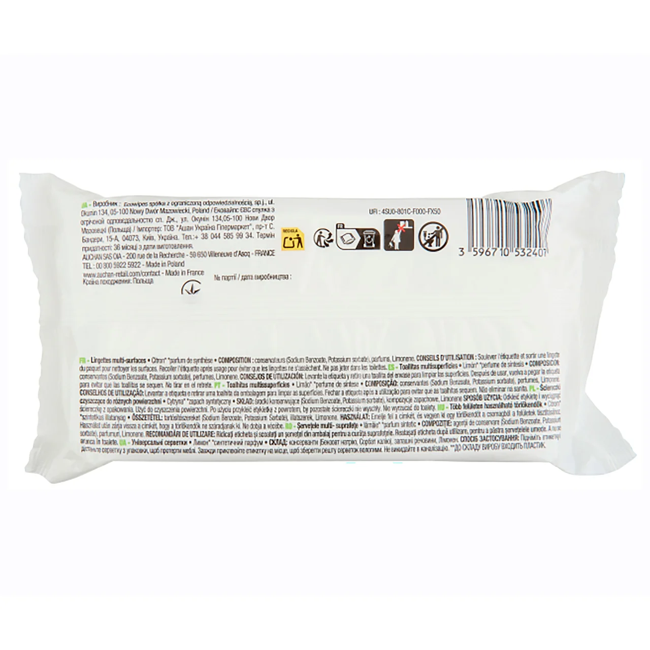 PRODUCTO ECONÓMICO ALCAMPO Toallitas limpia multisuperficies limón Esencial 50 uds.