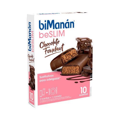 Barritas de chocolate fondant, para dieta de reducción de peso BIMANÁN Sustitutive 8 x 40 g.