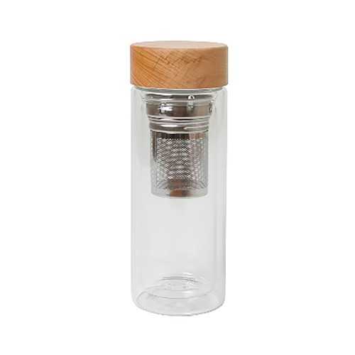 Botella de vidrio con infusor de te, 0,35 L, ALCAMPO.