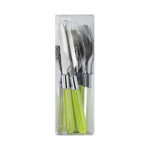 Set de 16 cubiertos con mango de plástico color verde TABERSEO.