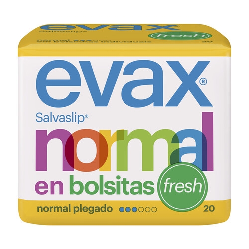 EVAX Salvaslips normal, perfumados, plegados y en bolsitas EVAX Fresh 20 uds.
