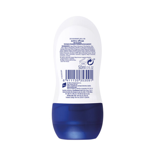 LACTOVIT Desodorante roll on para mujer sin alcohol y con protección antitranspirante hasta 48 horas LACTOVIT Original 50 ml.