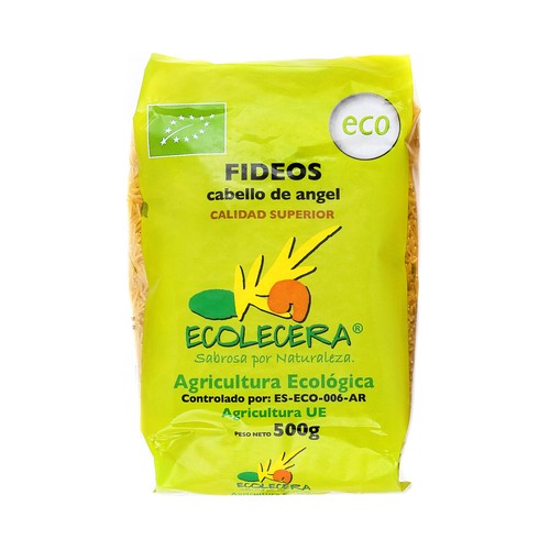 ECOLECERA Pasta fideos cabello de angel (cabellín), calidad superior, ecológicos 500 g.