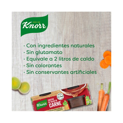 KNORR Cacitos de caldo de carne, con ingredientes naturales, sin glutamato 4 uds. 28 g.