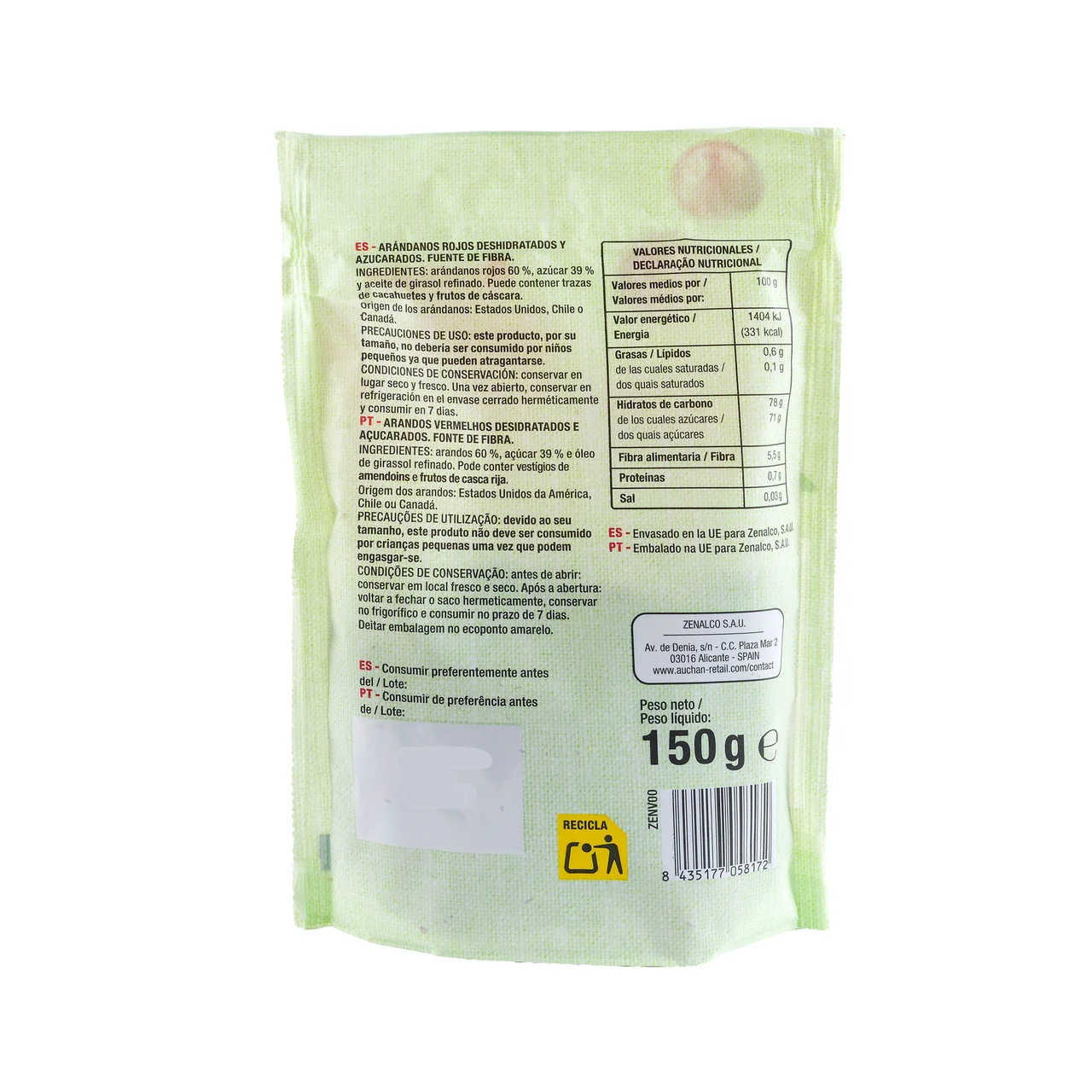 PRODUCTO ALCAMPO Arándanos rojos 150 g.