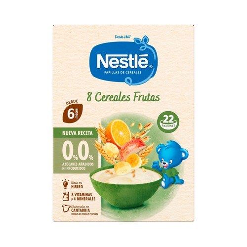NESTLÉ Papilla de 8 cereales y frutas, a partir de 8 meses 330 g.