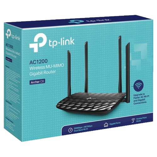 Router Gigabit Inalámbrico TP-LINK Archer C6, AC1200, doble banda, 4 puertos Gigabit Ethernet, 4 antenas.