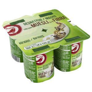 Imagen de AUCHAN Bífidus desnatado (0% materia grasa) con muesli y fibra 4 x 125 g. Producto Alcampo
