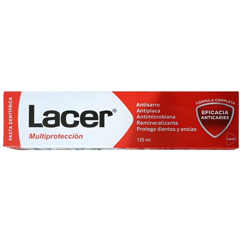 Pasta de dientes con flúor y protección antiplaca, anticaries y antimocrobiana LACER 125 ml.
