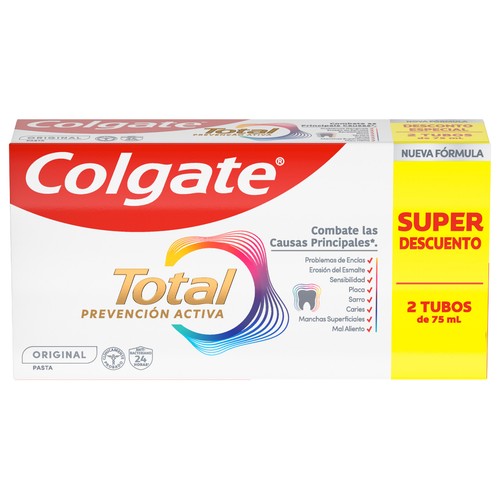 COLGATE Total prevención activa Pasta de dientes con protección 8 en 1 2 x 75 ml.