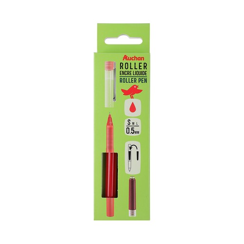 Bolígrafo rojo roller punta aguja 0,5mm + 1 recarga, ALCAMPO.