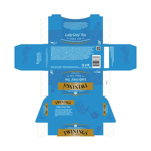 TWININGS Té Lady Grey (Té negro, cáscara de naranja y limón y aroma de cítricos) 25 uds. 50 g.