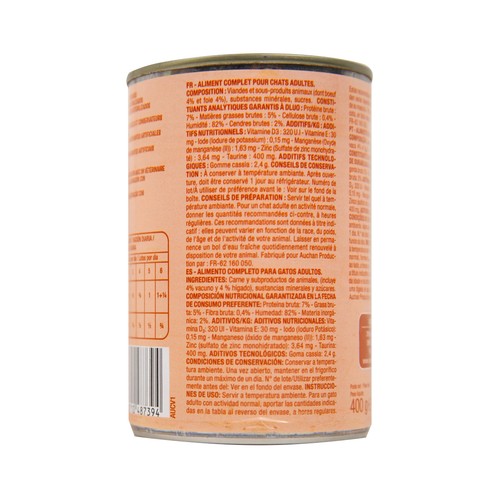 PRODUCTO ALCAMPO Comida para gatos a base de carne de buey PRODUCTO ALCAMPO 400 g.