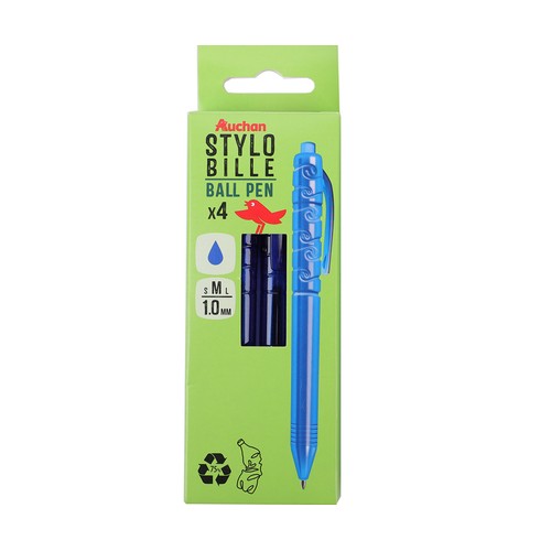 4 Boligrafos Retractiles Azul Reciclados AUCHAN.