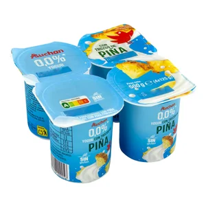 AUCHAN Yogur desnatado sin azúcares añadidos con trozos de piña 4 x 125 g Producto Alcampo.
