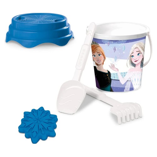 Cubo de playa FROZEN para hacer castillos con pala, rastrillo y moldes. MONDO