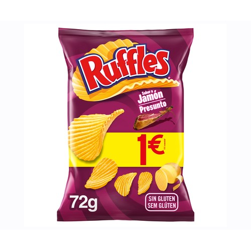 RUFFLES Patatas fritas con sabor a jamón 72 gr.