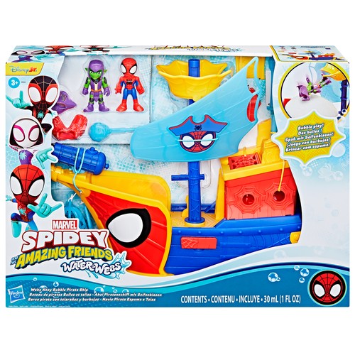 Spidey and his Amazing Friends Water Webs, Barco Pirata con Telarañas y Burbujas +3 Años HASBRO
