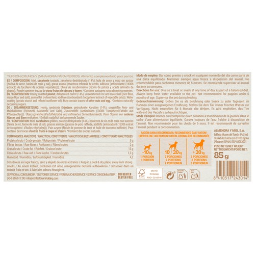 LOBO Snack tipo turrón-mascotas crujiente de zanahoria para PERROS 85g