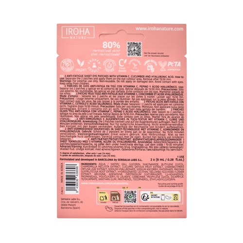 IROHA NATURE Parches anti-fatiga para el contorno de ojos con vitamina C 2 uds.