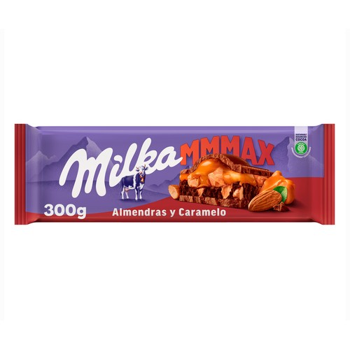 MILKA Chocolate con leche, almendras, crema y caramelo 300 g.