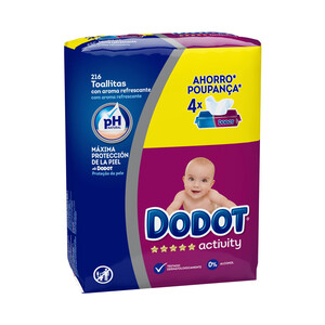 Toallitas humedas para bebé, con pH natural y aroma refrescante DODOT Activity 4 x 56 uds.