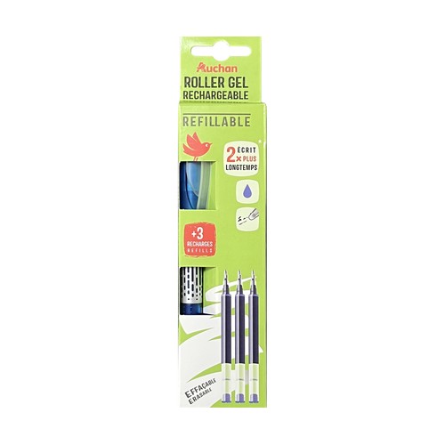 Bolígrafo retráctil azul borrable con 3 recambios, ALCAMPO..