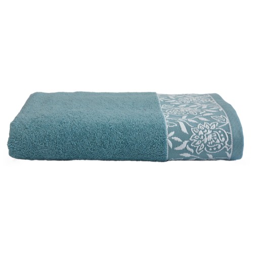 Toalla de ducha de 450 gm, diseño cenefa jacquard, color azul verdoso, ALMEIDA.