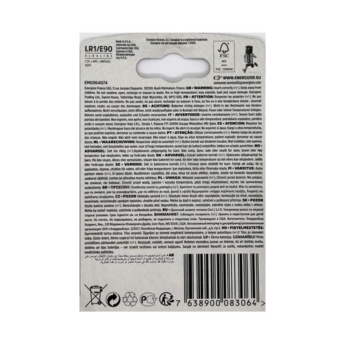 Pila alcalina LR1, E90, 1,5V, ENERGIZER.