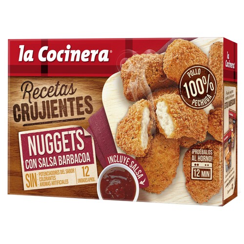 LA COCINERA Nuggets (pollo rebozado y prefrito) con salsa barbacoa Recetas crujientes 350 g.